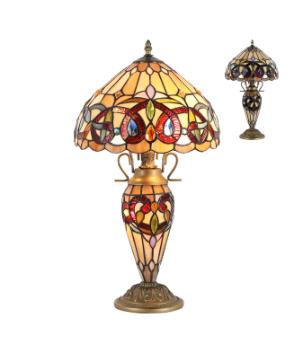 PREZENT TIFFANY 1706 stolná vitrážová lampa 2xE27/60W 1xE14/7W